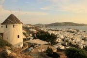 The Kato Mili windmill row on the ridge above Chora, Mykonos