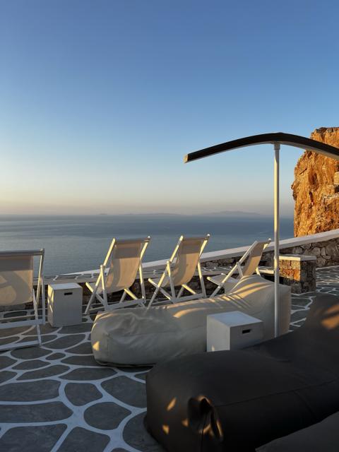 A clifftop terrace on Folegandros looking out over the Aegean
