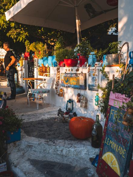 A colourful café display in the village of Zia on Kos