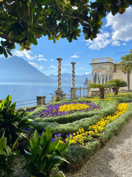 Villa garden overlooking Lake Como in spring bloom
