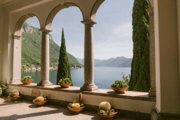 Villa Monastero terrace overlooking Lake Como, Varenna
