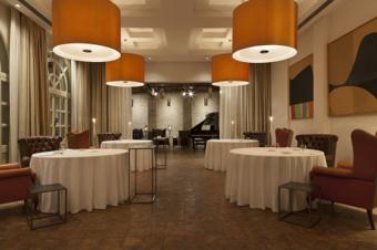 Vespasia restaurant at Palazzo Seneca, Norcia — Michelin-starred dining room