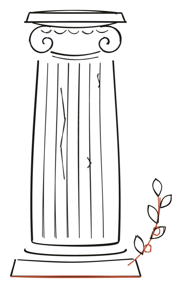 A hand-drawn Ionic column with an olive branch