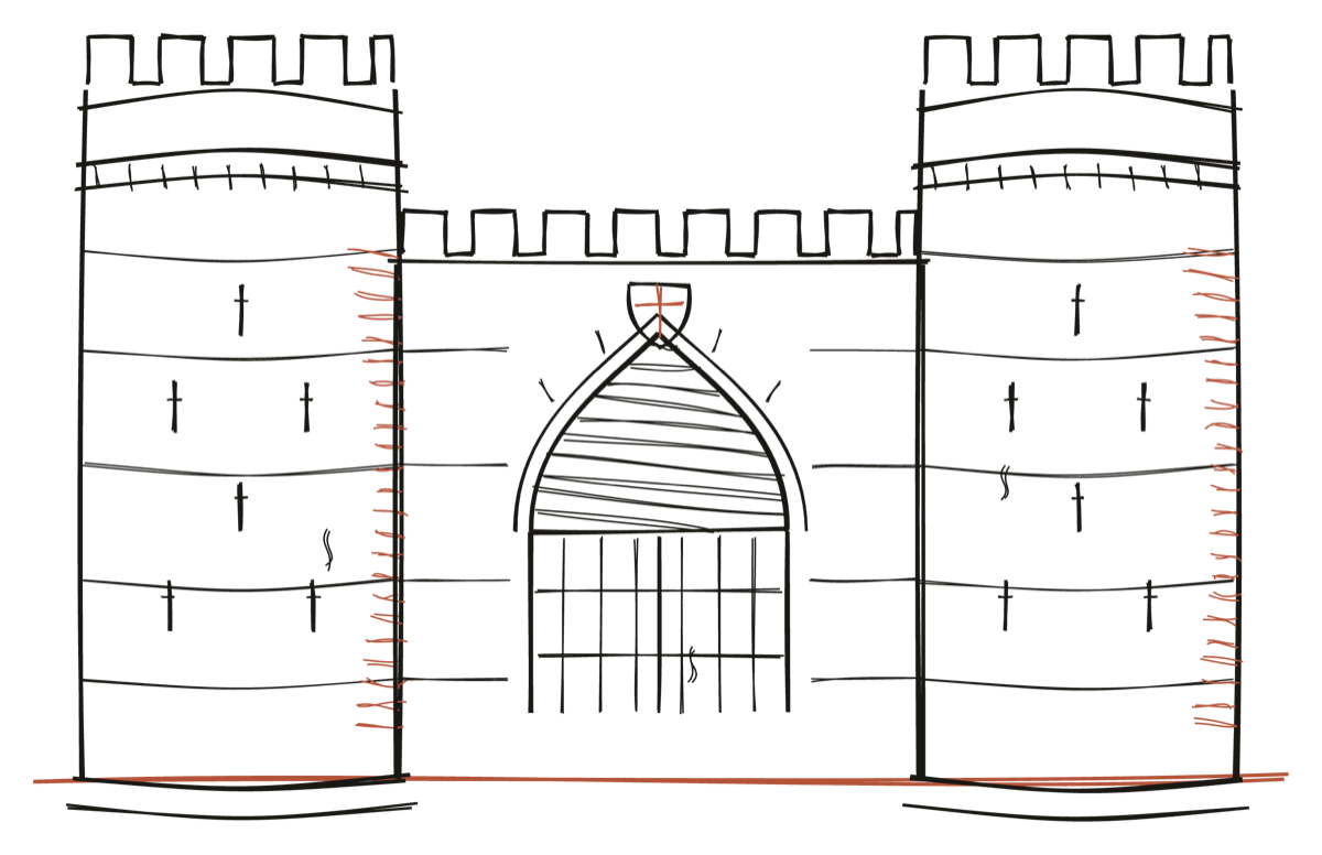 A hand-drawn medieval gate of Rhodes Old Town