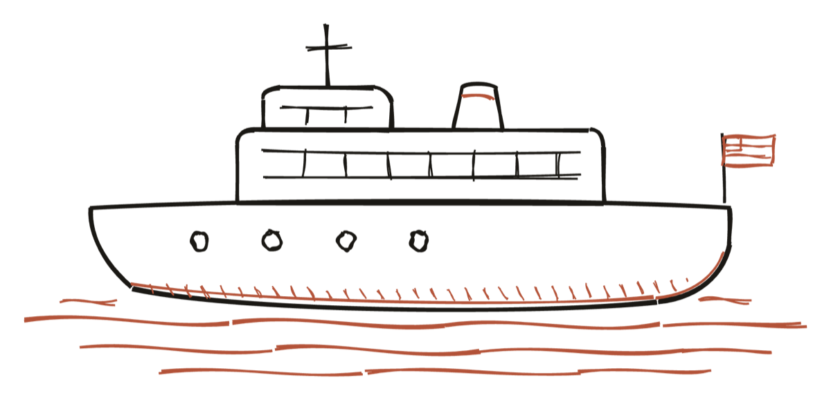 A hand-drawn Greek ferry