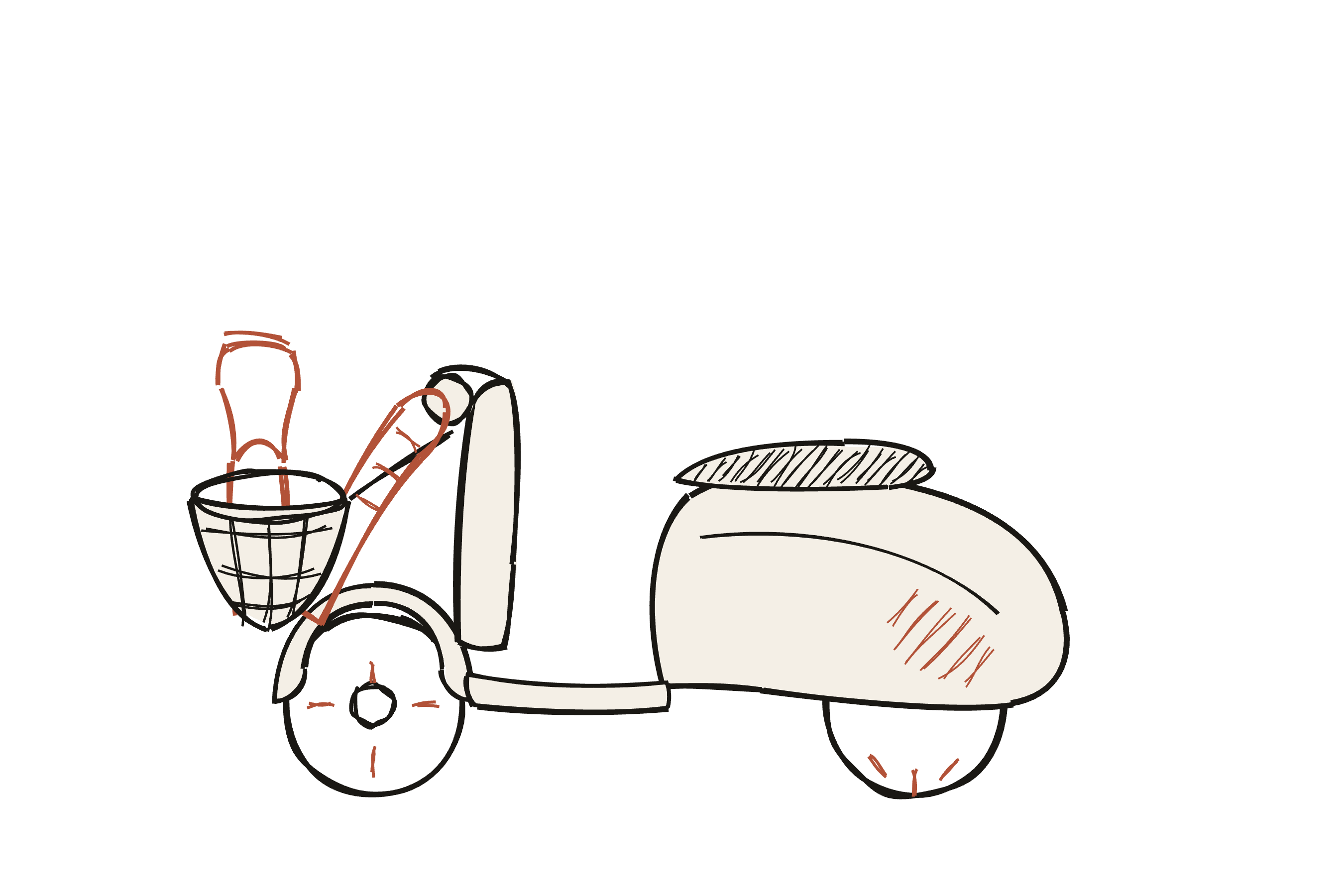 A hand-drawn Vespa with a front basket