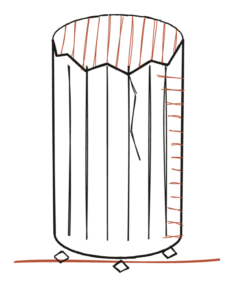 A hand-drawn drum of Parian marble with chisel marks