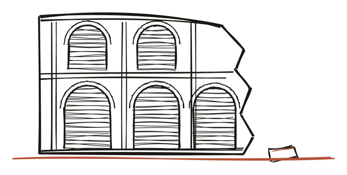 A hand-drawn arcade of the Roman Colosseum