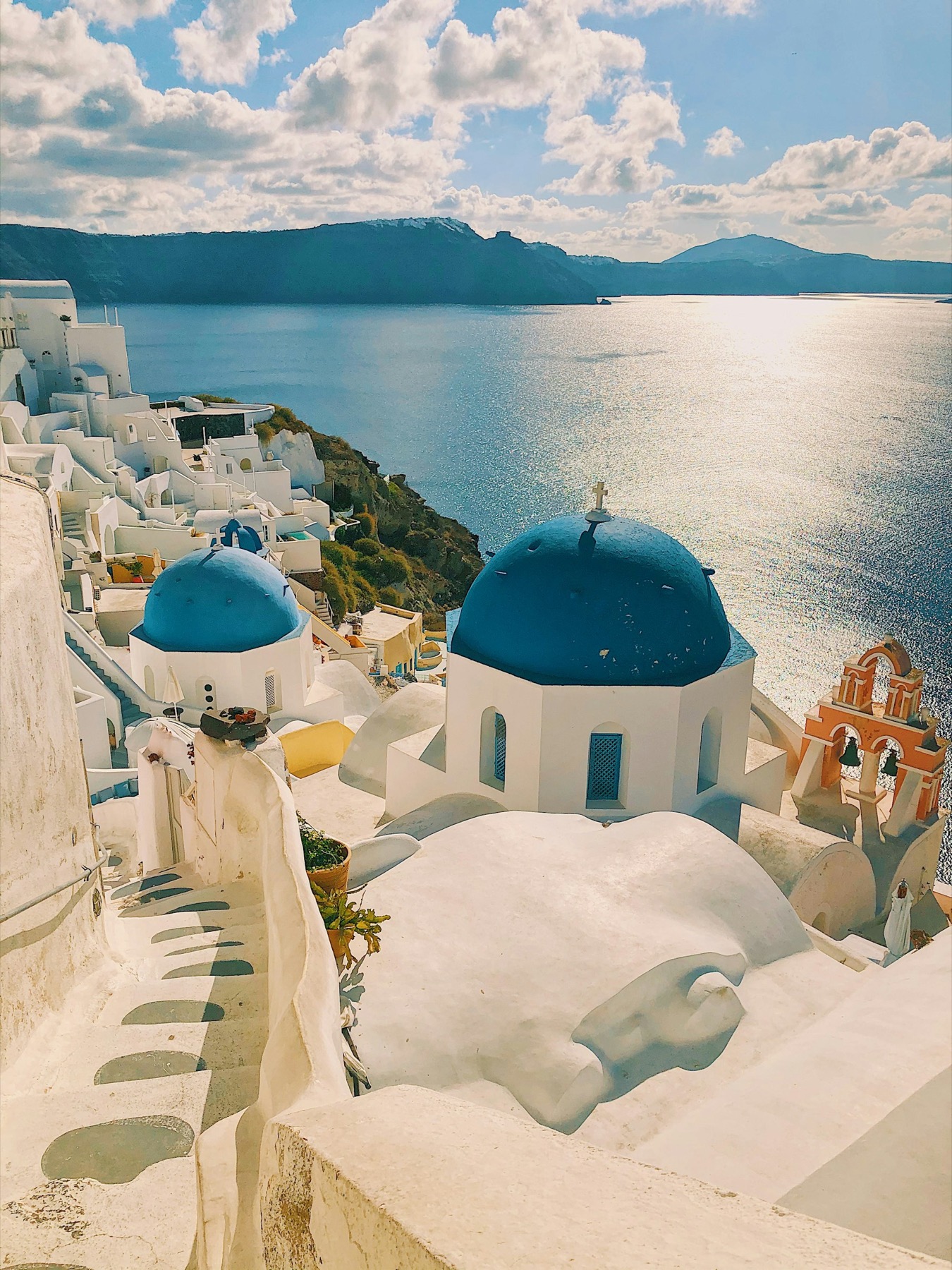 The volcanic caldera dropping to the deep-blue Aegean off Santorini