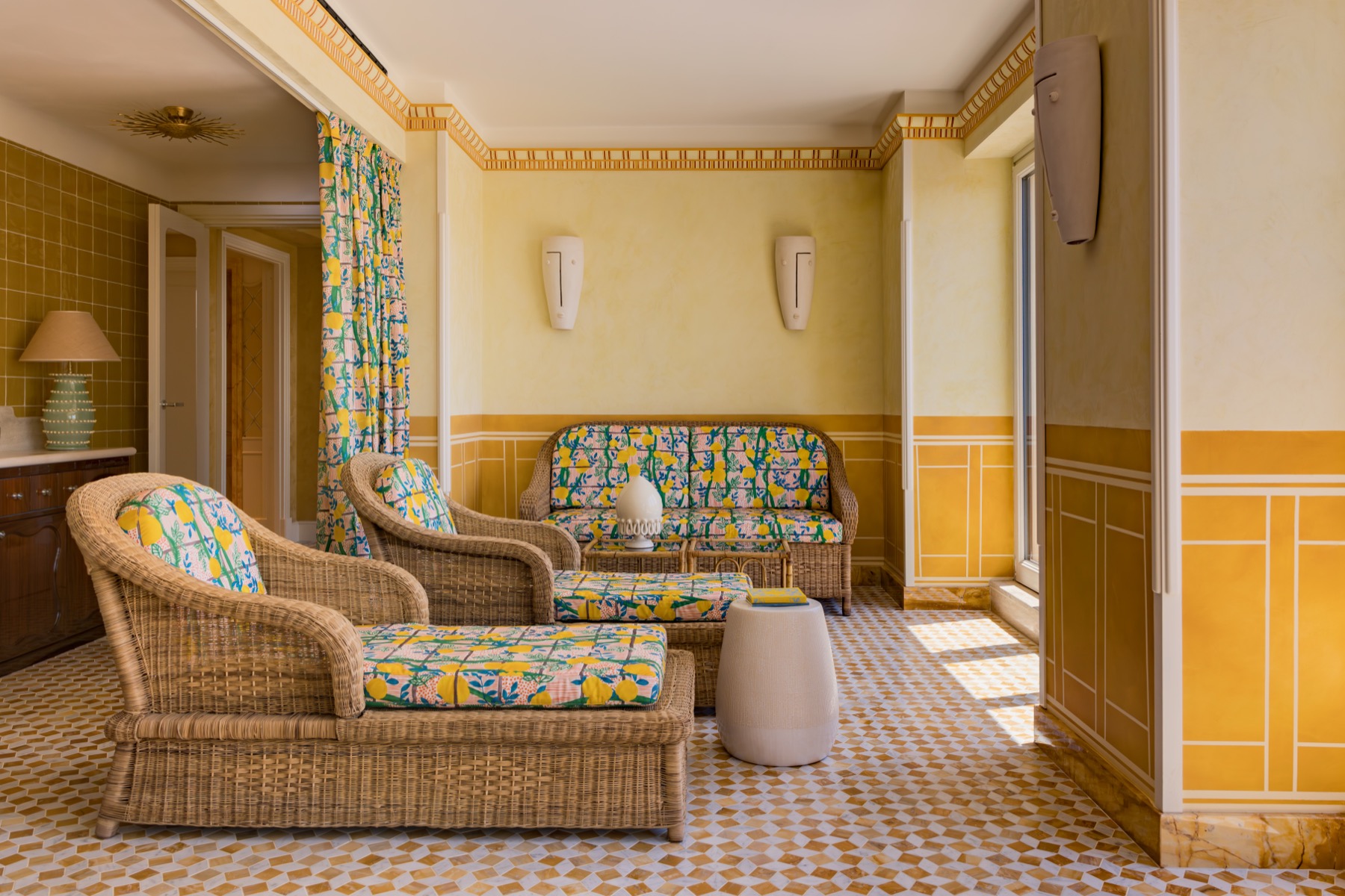 Casa Monti — Susanne Kaufmann spa, lemon-print lounge